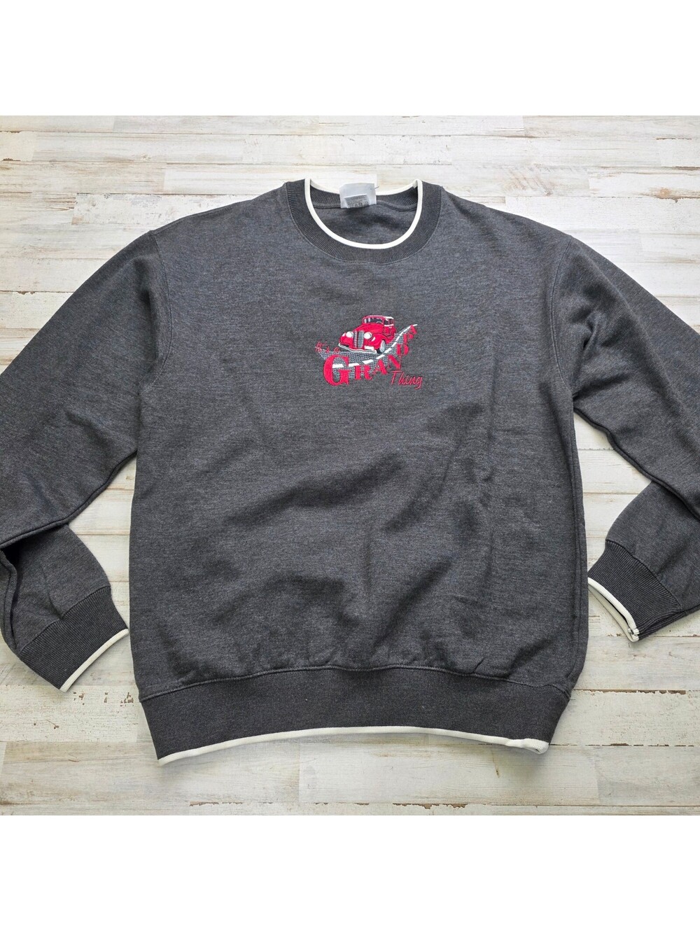 VTG M.E. Sport Grandpa Sweatshirt L Gray Red Classic Car Embroidered 90s Y2K
